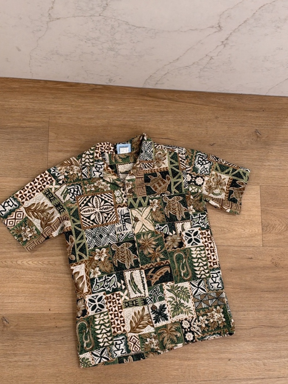 Boys Short-Sleeve Patchwork Hawaiian Shirt - Green & Brown size 12